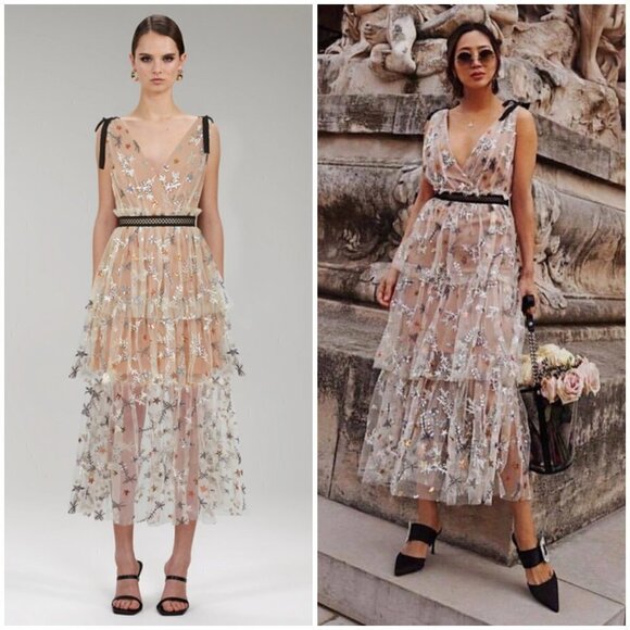 💕SELF-PORTRAIT💕 Star Mesh Embroidered Midi Dress ~ US 4 - Picture 1 of 16